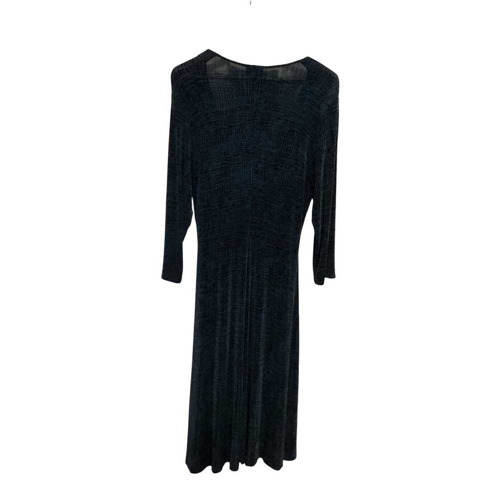 Chicos Travelers Teal Black Faux Wrap Midi Dress 3/4 Sleeve Size 2 Large - Picture 5 of 8
